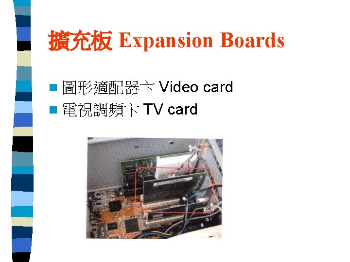 擴充板 Expansion Boards Video card n 電視調頻卞 TV card n 圖形適配器卞 