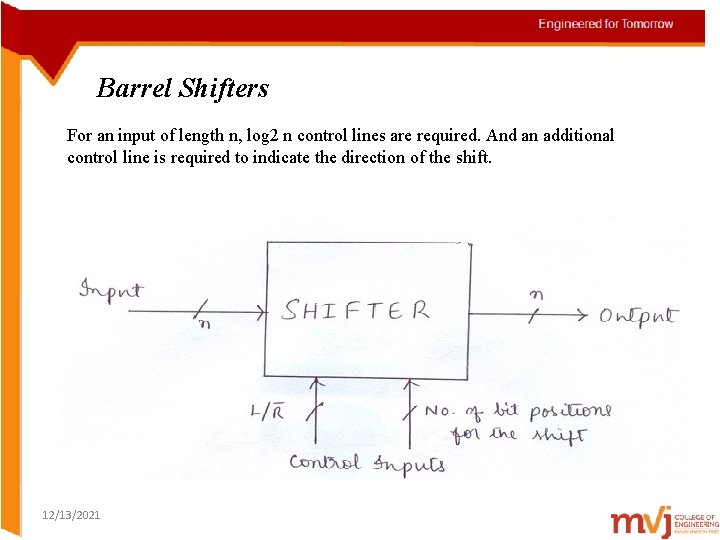 Barrel Shifters For an input of length n, log 2 n control lines are