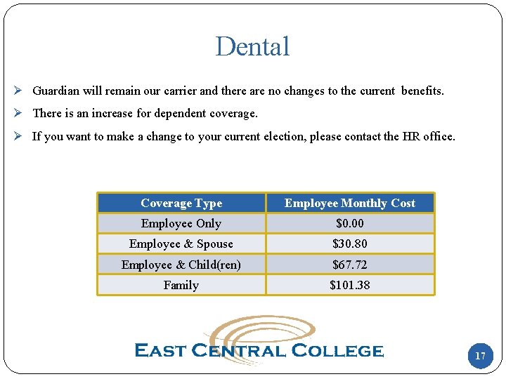 Dental Ø Guardian will remain our carrier and there are no changes to the