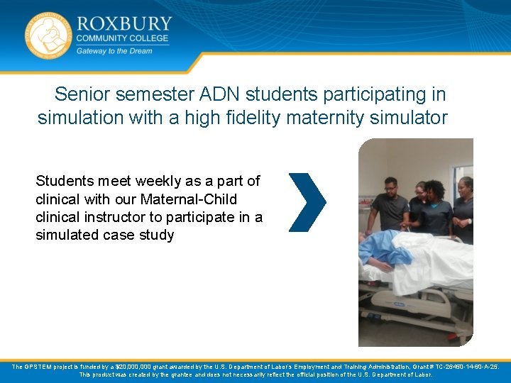 Senior semester ADN students participating in simulation with a high fidelity maternity simulator 2