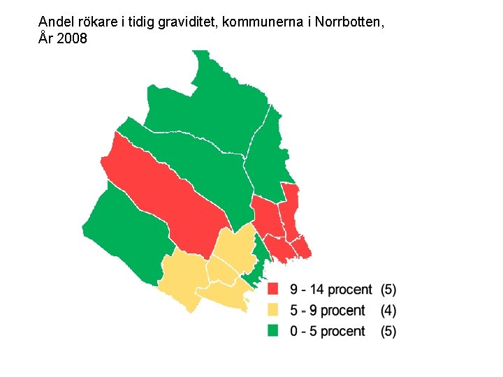 Andel rökare i tidig graviditet, kommunerna i Norrbotten, År 2008 