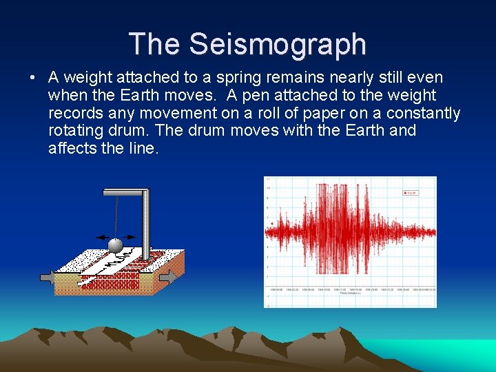 The Seismograph • A weight attached to a spring remains nearly still even when