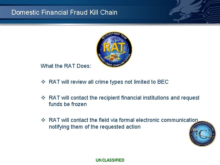 Domestic Financial Fraud Kill Chain What the RAT Does: v RAT will review all