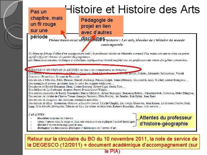 Pas un chapitre, mais un fil rouge sur une période Histoire et Histoire des