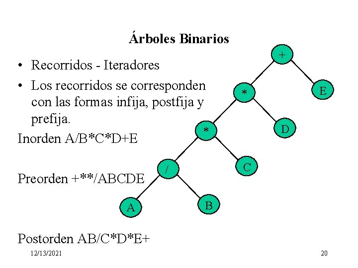 Árboles Binarios • Recorridos - Iteradores • Los recorridos se corresponden con las formas