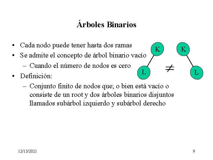 Árboles Binarios • Cada nodo puede tener hasta dos ramas K K • Se