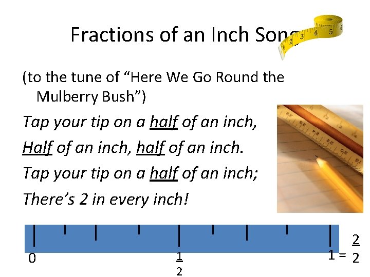 Fractions of an Inch Song (to the tune of “Here We Go Round the