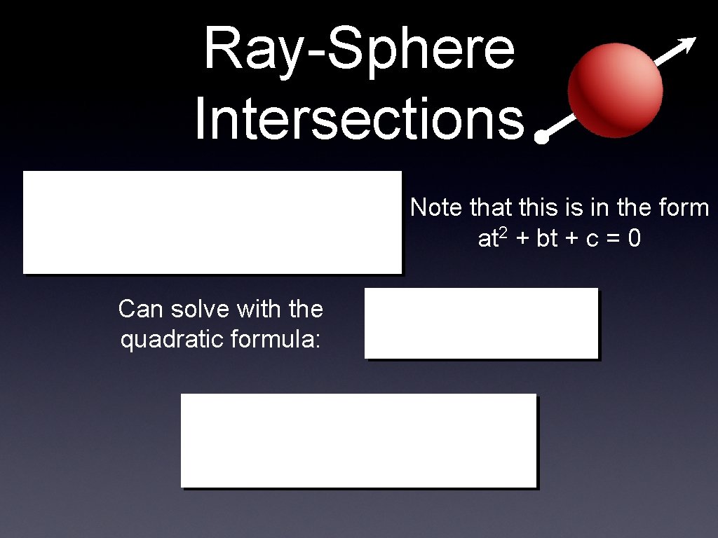 Ray-Sphere Intersections Note that this is in the form at 2 + bt +