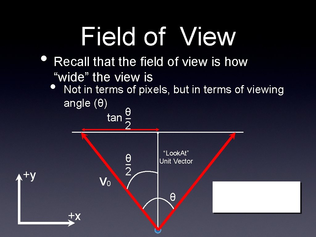 Field of View • Recall that the field of view is how “wide” the