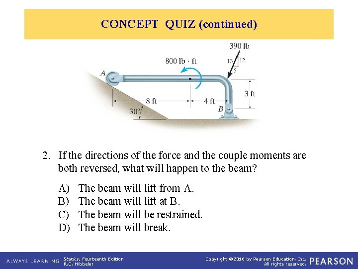 CONCEPT QUIZ (continued) 2. If the directions of the force and the couple moments