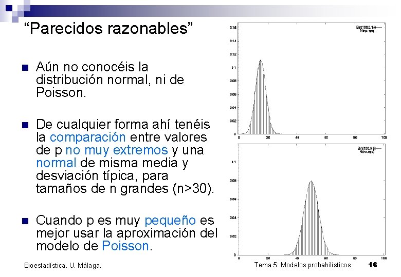 “Parecidos razonables” n Aún no conocéis la distribución normal, ni de Poisson. n De