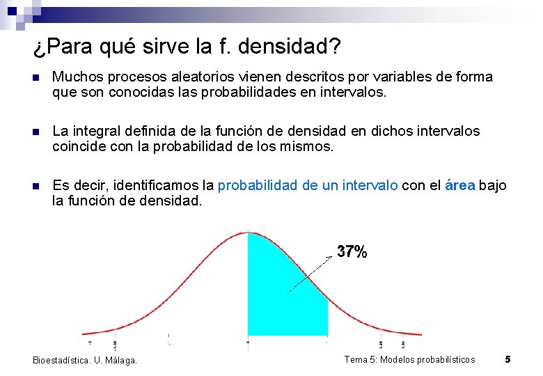 ¿Para qué sirve la f. densidad? n Muchos procesos aleatorios vienen descritos por variables