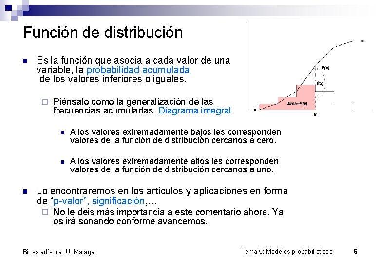 Función de distribución n Es la función que asocia a cada valor de una