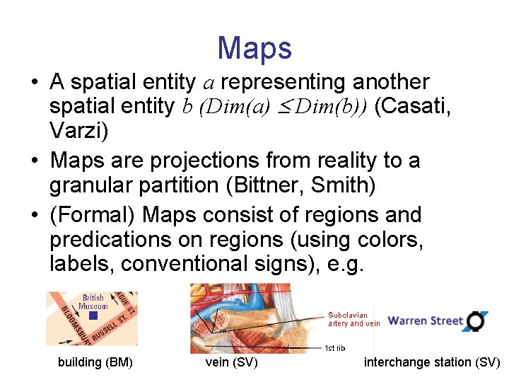 Maps • A spatial entity a representing another spatial entity b (Dim(a) Dim(b)) (Casati,