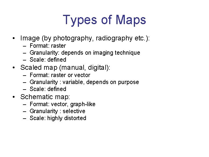 Types of Maps • Image (by photography, radiography etc. ): – Format: raster –