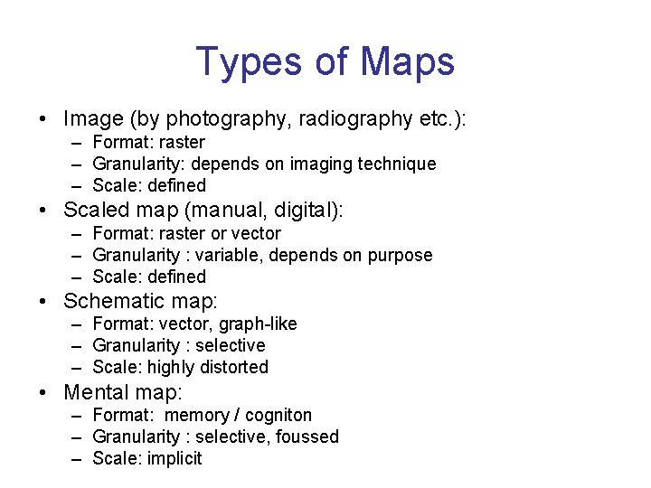 Types of Maps • Image (by photography, radiography etc. ): – Format: raster –