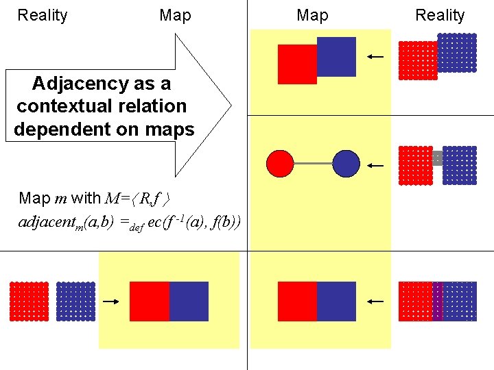 Reality Map Adjacency as a contextual relation dependent on maps Map m with M=