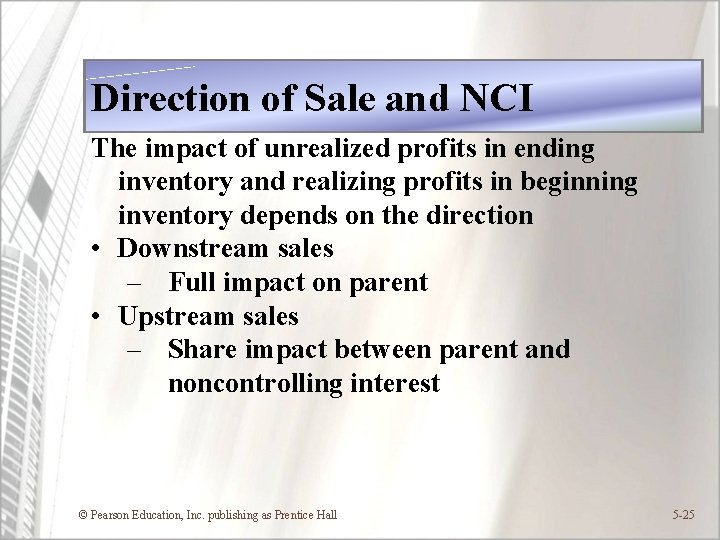 Direction of Sale and NCI The impact of unrealized profits in ending inventory and