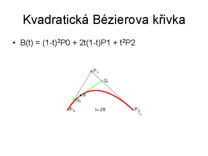Kvadratická Bézierova křivka • B(t) = (1 -t)2 P 0 + 2 t(1 -t)P