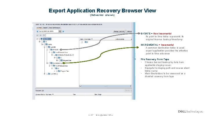 Export Application Recovery Browser View (Networker shown) BYDATE = Non-Incremental q Its point-in-time folder