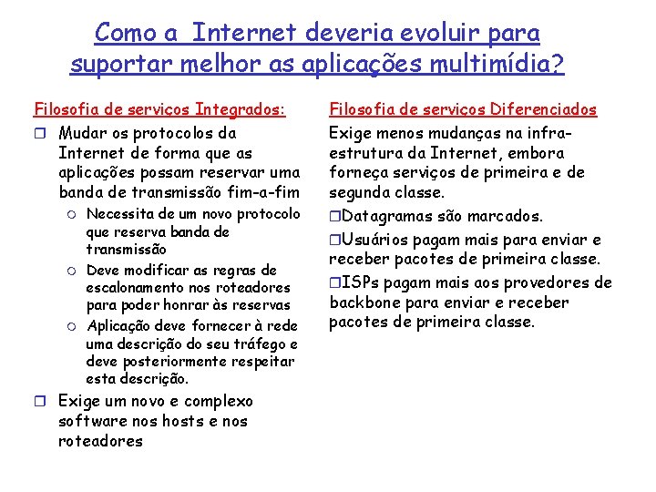 Como a Internet deveria evoluir para suportar melhor as aplicações multimídia? Filosofia de serviços