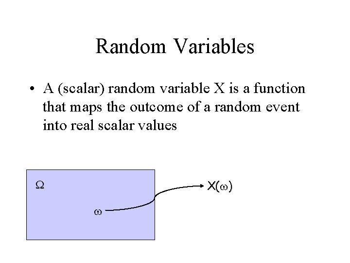 Random Variables • A (scalar) random variable X is a function that maps the