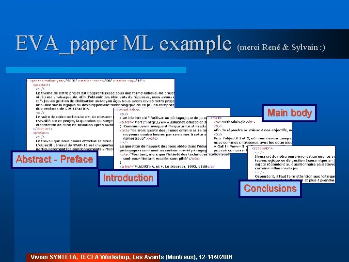 EVA_paper ML example (merci René & Sylvain : ) Main body Abstract - Preface