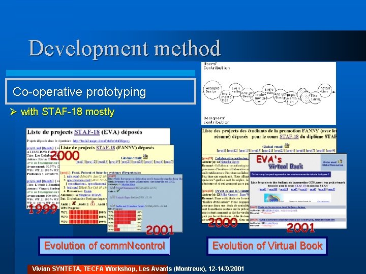 Development method Co-operative prototyping Ø with STAF-18 mostly Evolution of comm. Ncontrol Evolution of