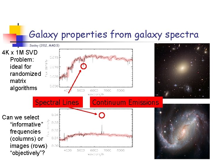 Galaxy properties from galaxy spectra Szalay (2012, MMDS) 4 K x 1 M SVD Galaxy properties from galaxy spectra Szalay (2012, MMDS) 4 K x 1 M SVD