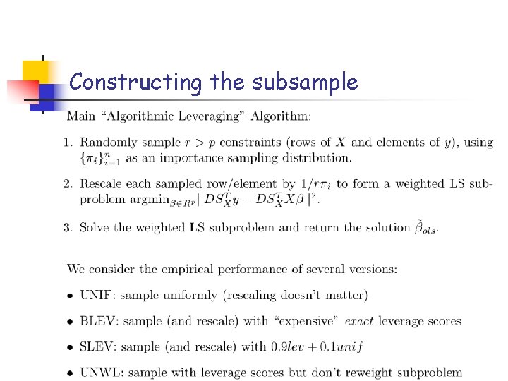 Constructing the subsample Constructing the subsample