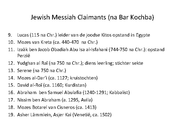 Jewish Messiah Claimants (na Bar Kochba) 9. Lucas (115 na Chr. ) leider van