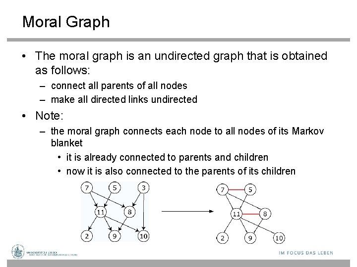 Moral Graph • The moral graph is an undirected graph that is obtained as
