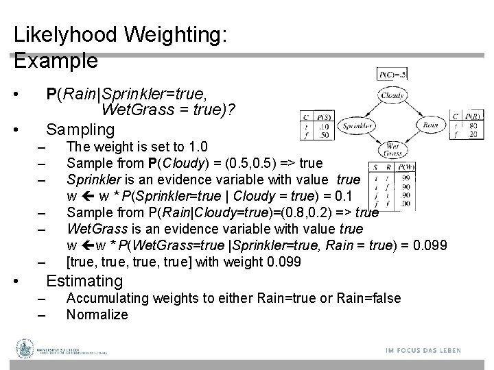 Likelyhood Weighting: Example • P(Rain|Sprinkler=true, Wet. Grass = true)? Sampling • – – –