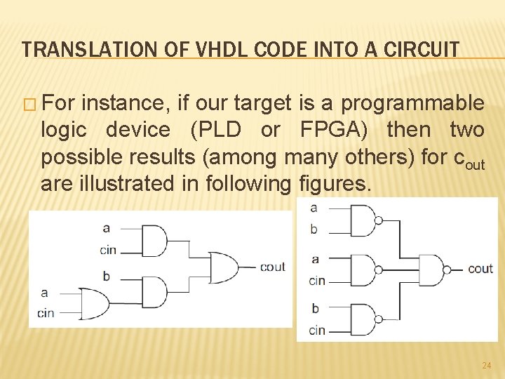 TRANSLATION OF VHDL CODE INTO A CIRCUIT � For instance, if our target is