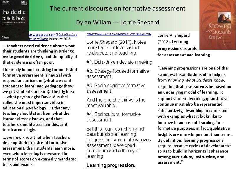 The current discourse on formative assessment Dylan Wiliam --- Lorrie Shepard https: //gregashman. wordpress.