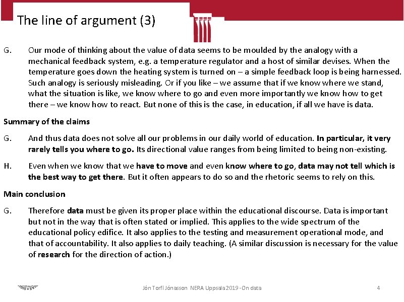 The line of argument (3) G. Our mode of thinking about the value of