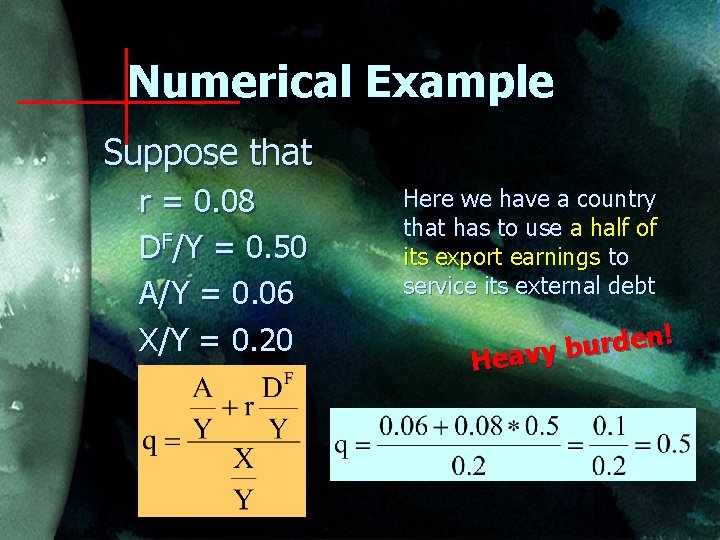 Numerical Example Suppose that r = 0. 08 DF/Y = 0. 50 A/Y =