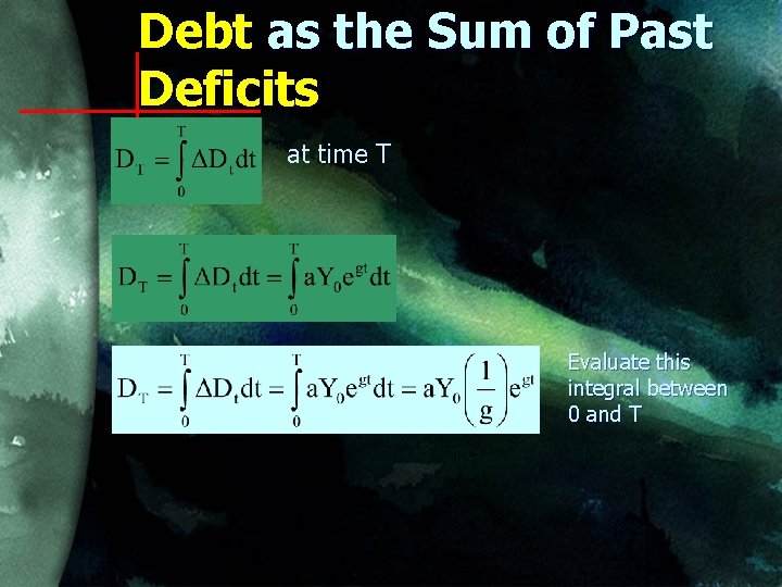 Debt as the Sum of Past Deficits at time T Evaluate this integral between