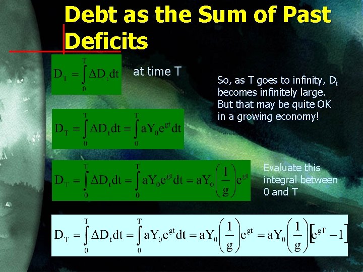 Debt as the Sum of Past Deficits at time T So, as T goes