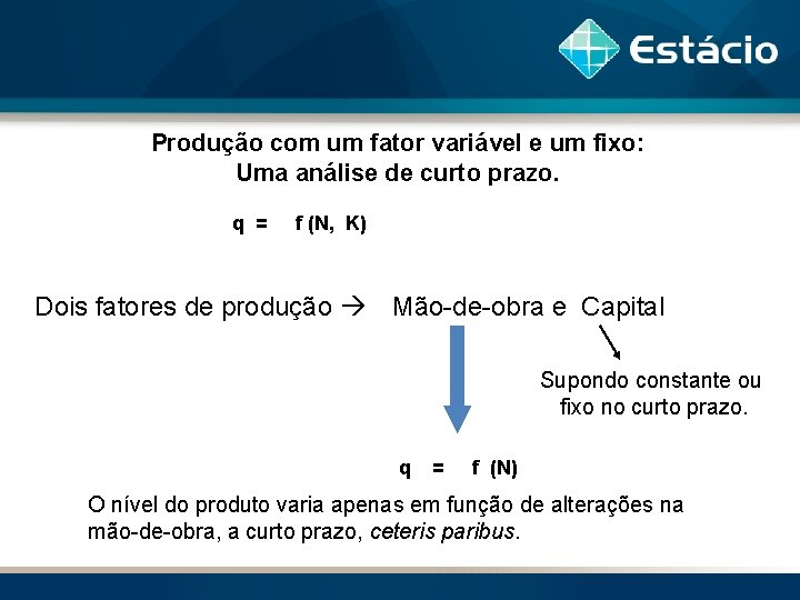 Produção com um fator variável e um fixo: Uma análise de curto prazo. q