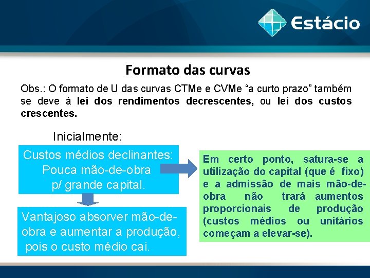 Formato das curvas Obs. : O formato de U das curvas CTMe e CVMe