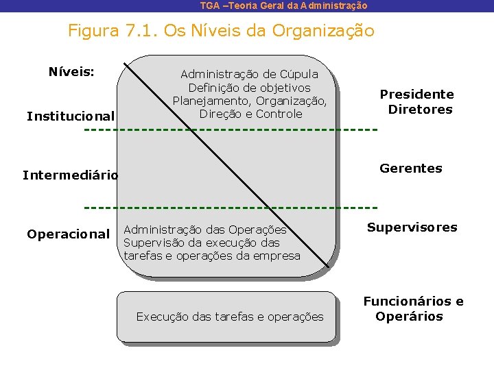 TGA –Teoria Geral da Administração Figura 7. 1. Os Níveis da Organização Níveis: Institucional