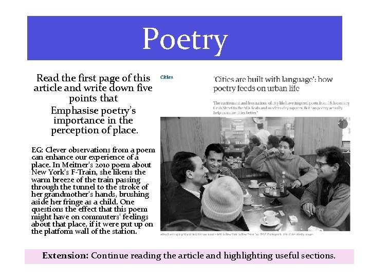 Poetry Read the first page of this article and write down five points that
