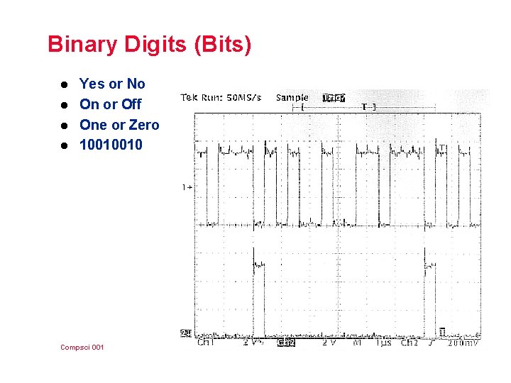 Binary Digits (Bits) l l Yes or No On or Off One or Zero