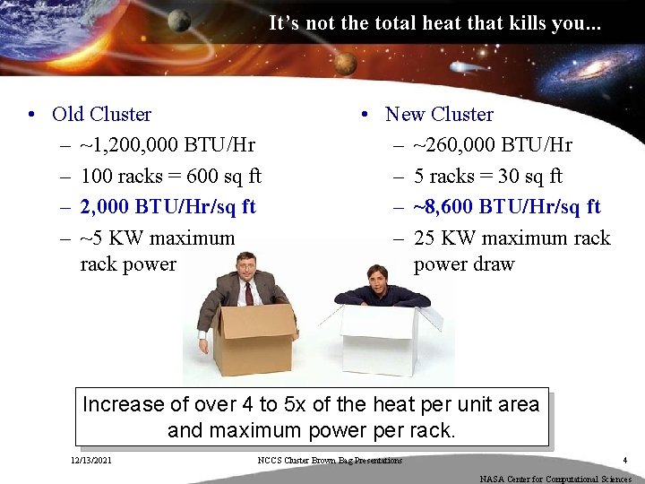 It’s not the total heat that kills you. . . • Old Cluster –