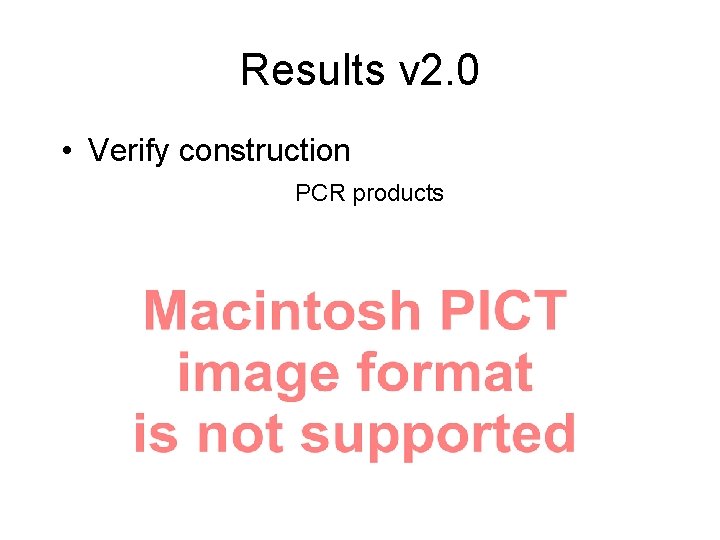 Results v 2. 0 • Verify construction PCR products 
