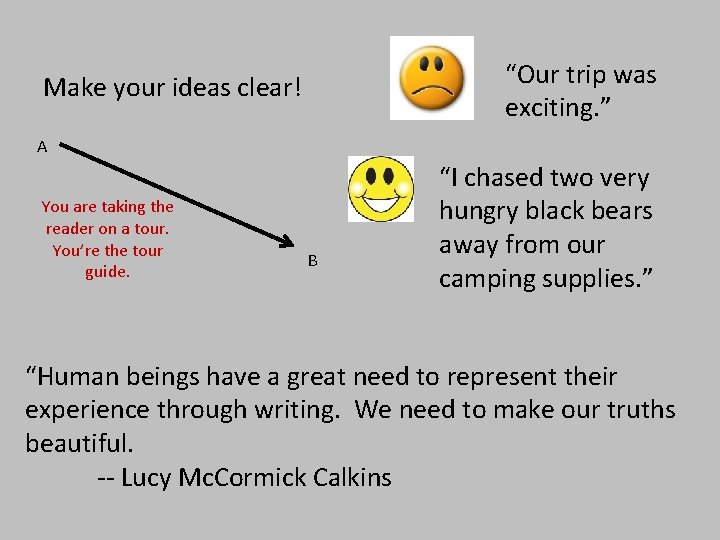 “Our trip was exciting. ” Make your ideas clear! A You are taking the