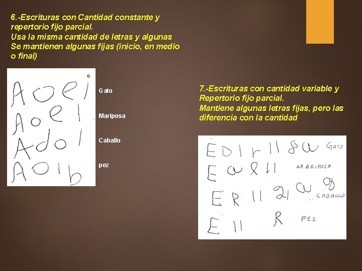 6. -Escrituras con Cantidad constante y repertorio fijo parcial. Usa la misma cantidad de