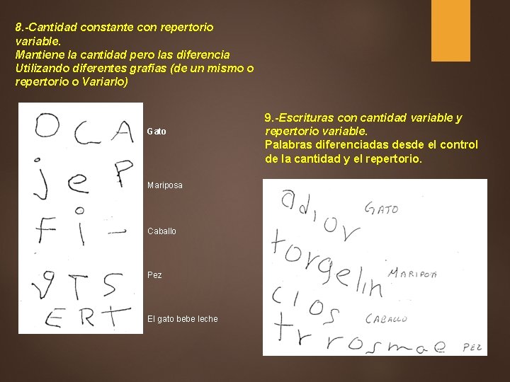 8. -Cantidad constante con repertorio variable. Mantiene la cantidad pero las diferencia Utilizando diferentes