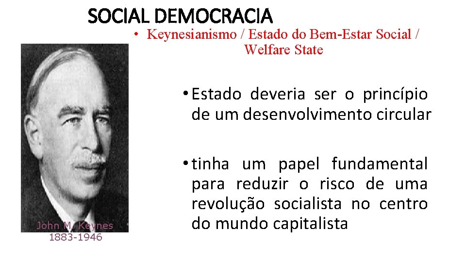 SOCIAL DEMOCRACIA • Keynesianismo / Estado do Bem-Estar Social / Welfare State • Estado